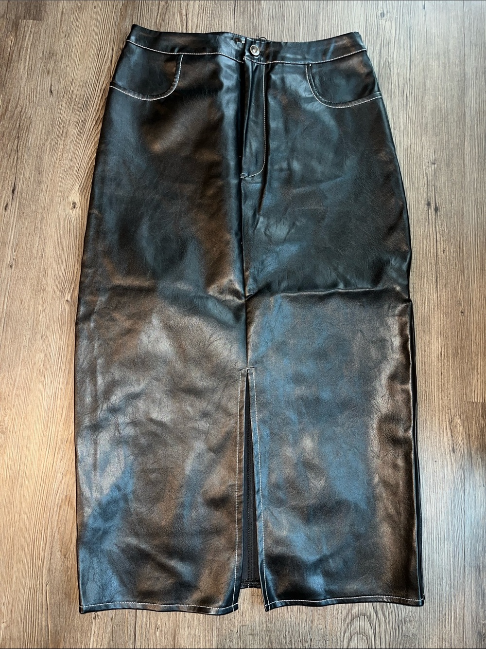 MISSGUIDED Faux Leather Pencil Skirt with Front Slit